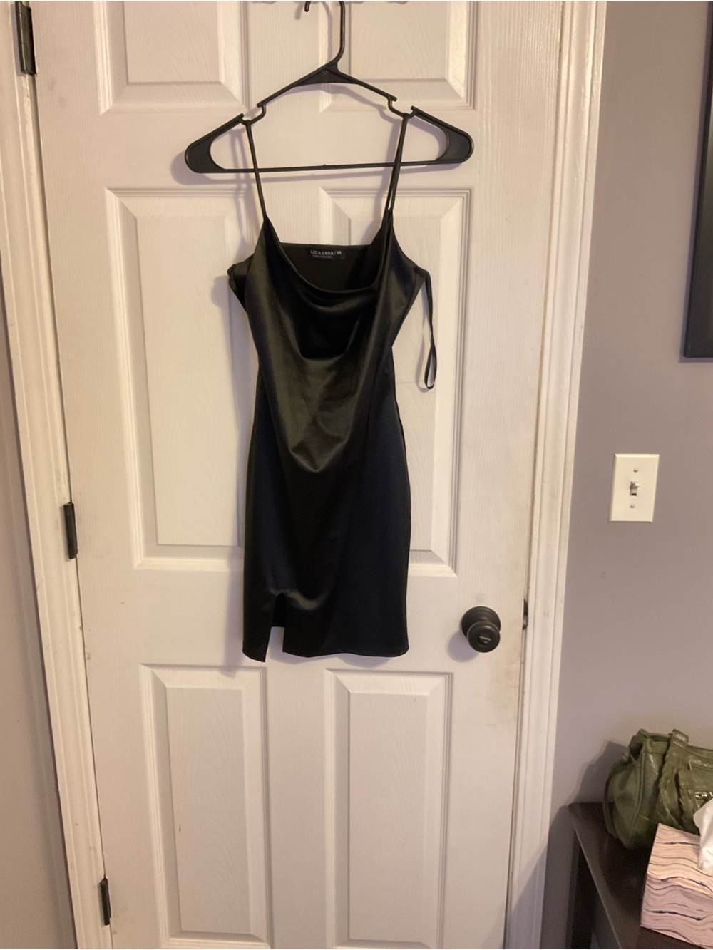 Satin Cowl Neck Slip Dress - Black
